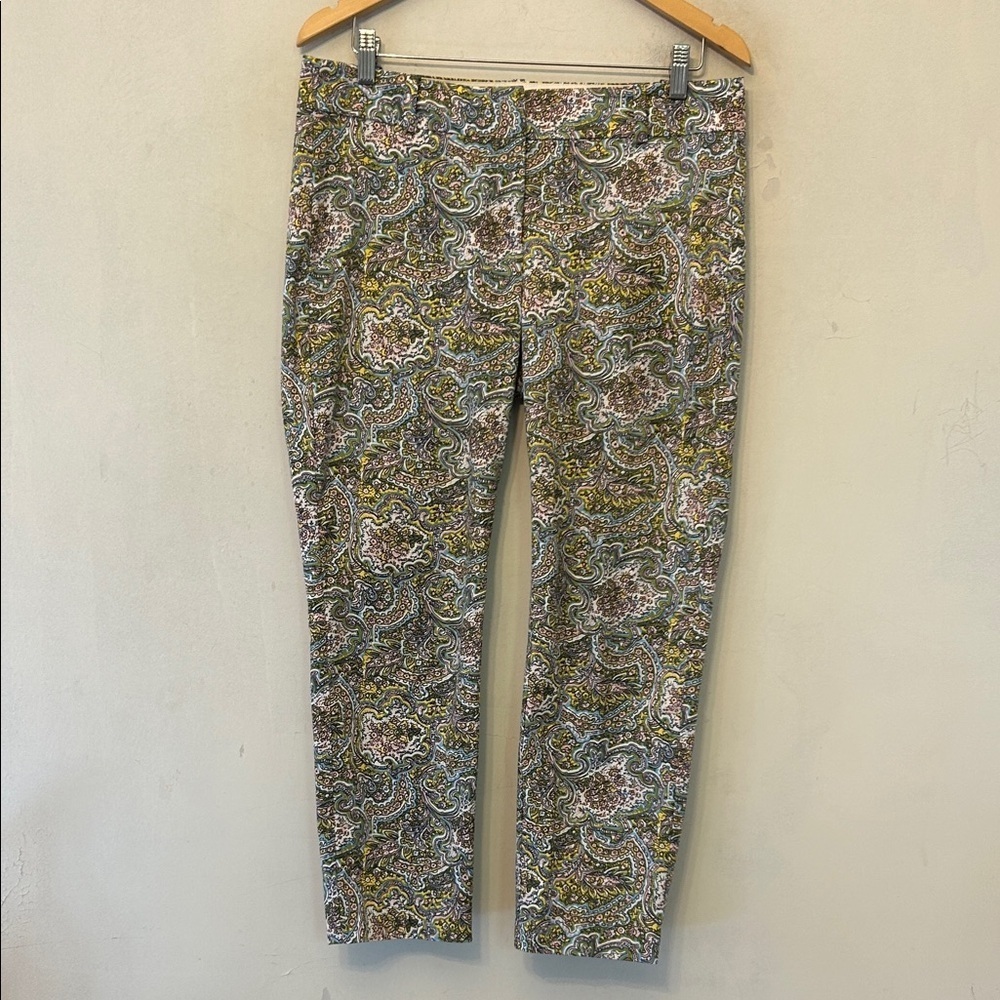 Ann Taylor Carnegie crop green pink paisley pants Size 8 EUC